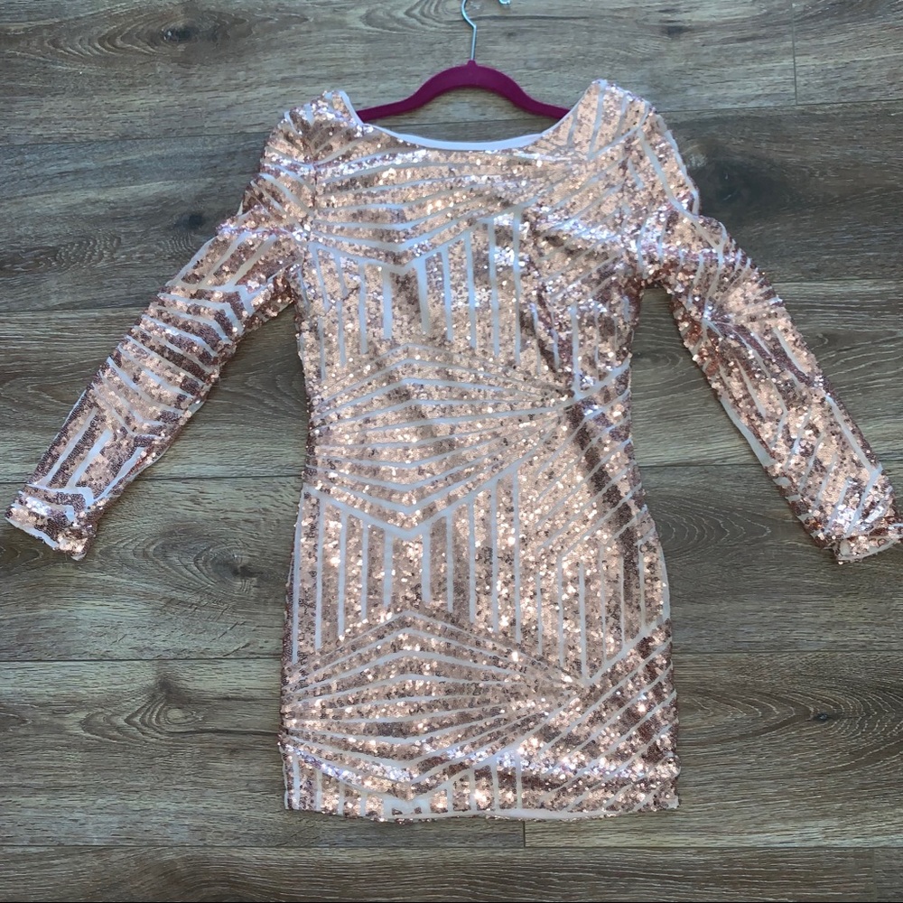 Rose gold sequin cocktail party dress